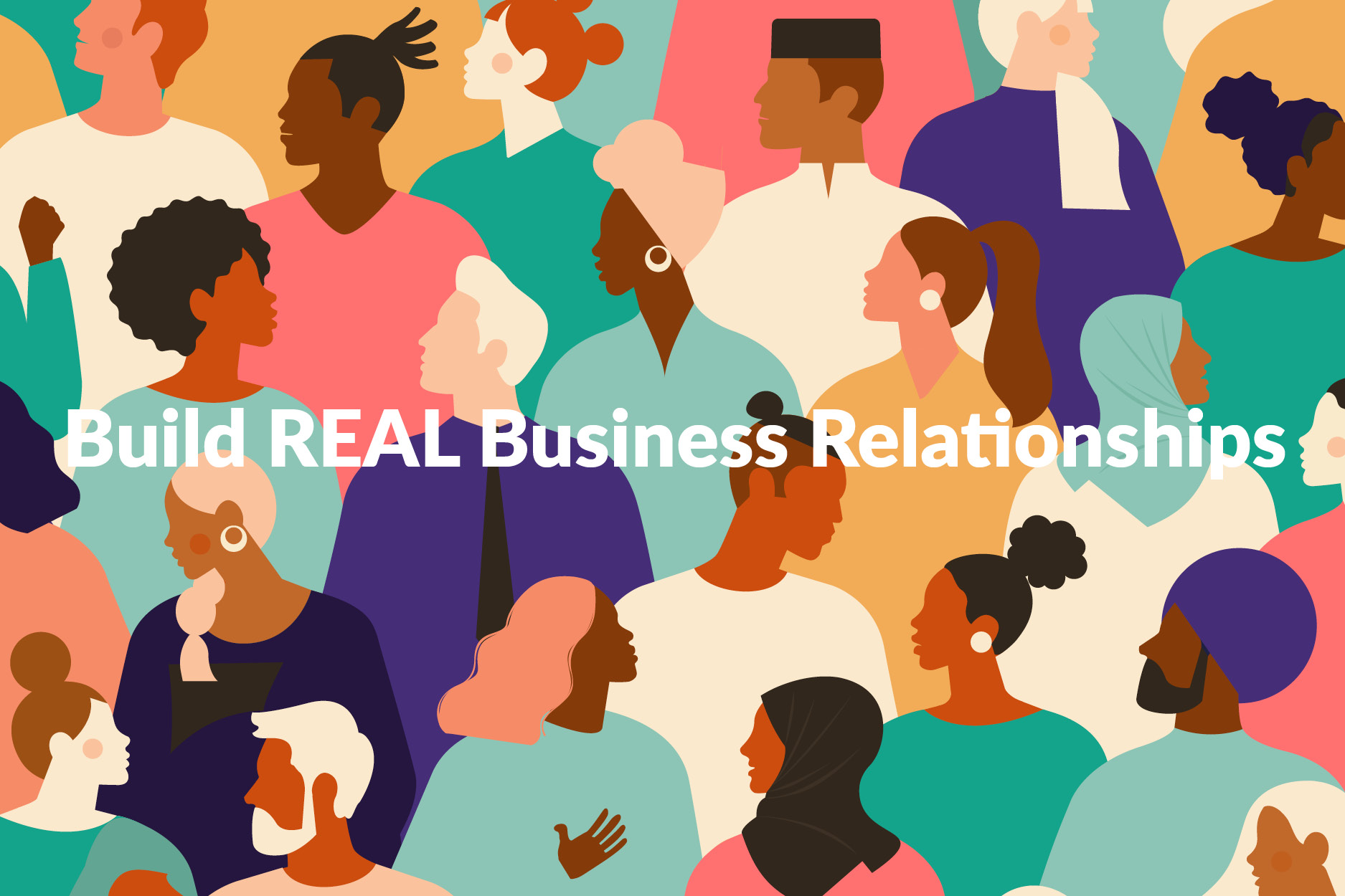 Illustration of diverse people speaking with one another and building business relationships