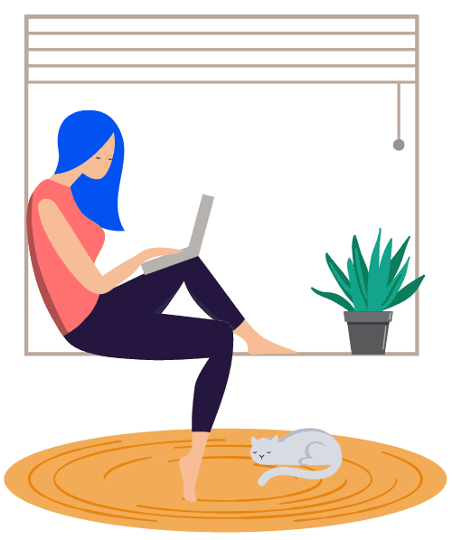 ilustración de una mujer en un ordenador portátil haciendo un aprendizaje en línea