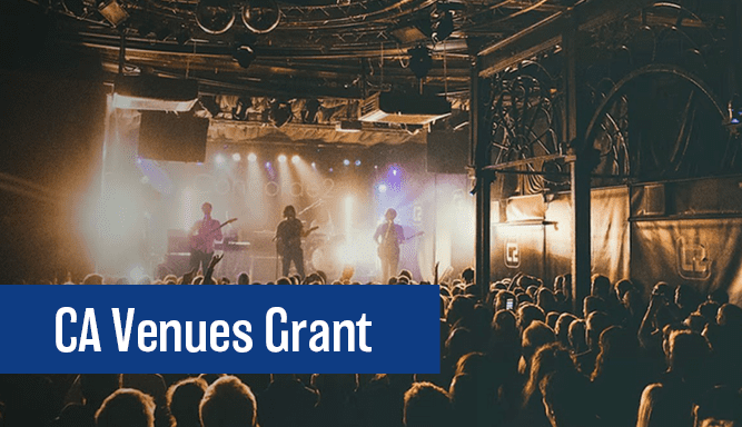 Concert Venue with text California venues grant