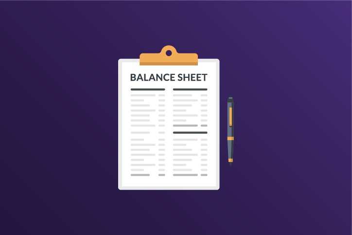 Illustration of a balance sheet on a clipboard with Lendistry purple background