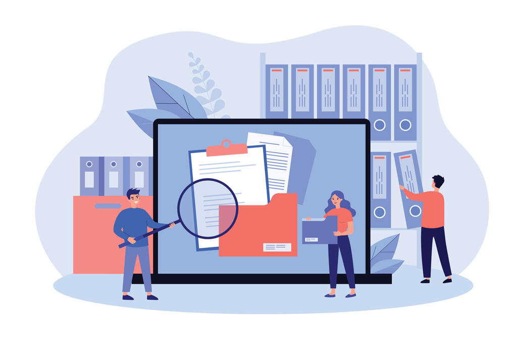 People taking documents from shelves stock illustration