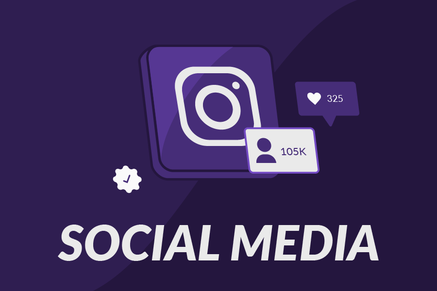 Illustration in Lendistry purple and white showing the importance of a social media presence for small businesses