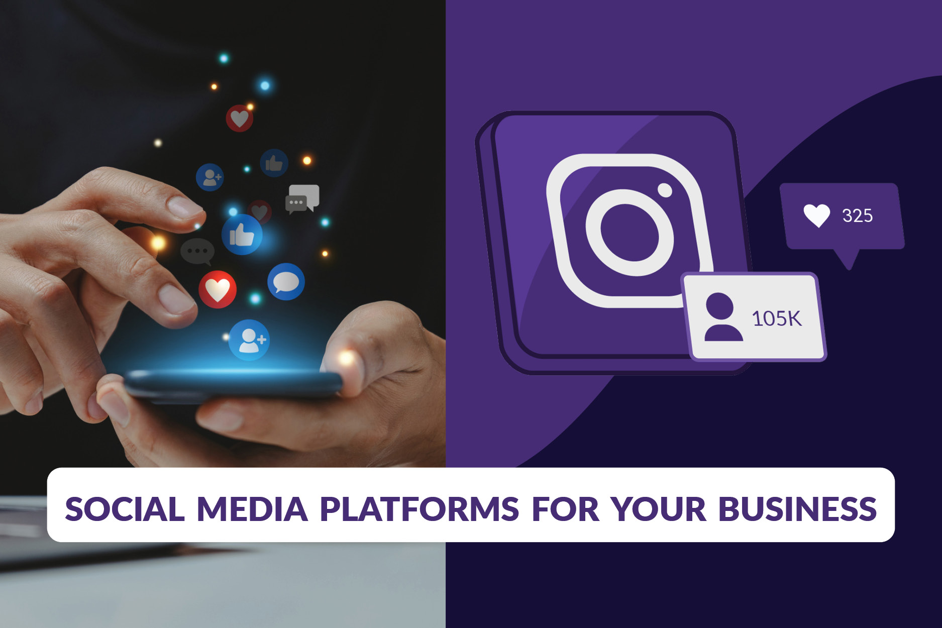 Hand hovering over a phone with social media icons, selecting which is best for a small business