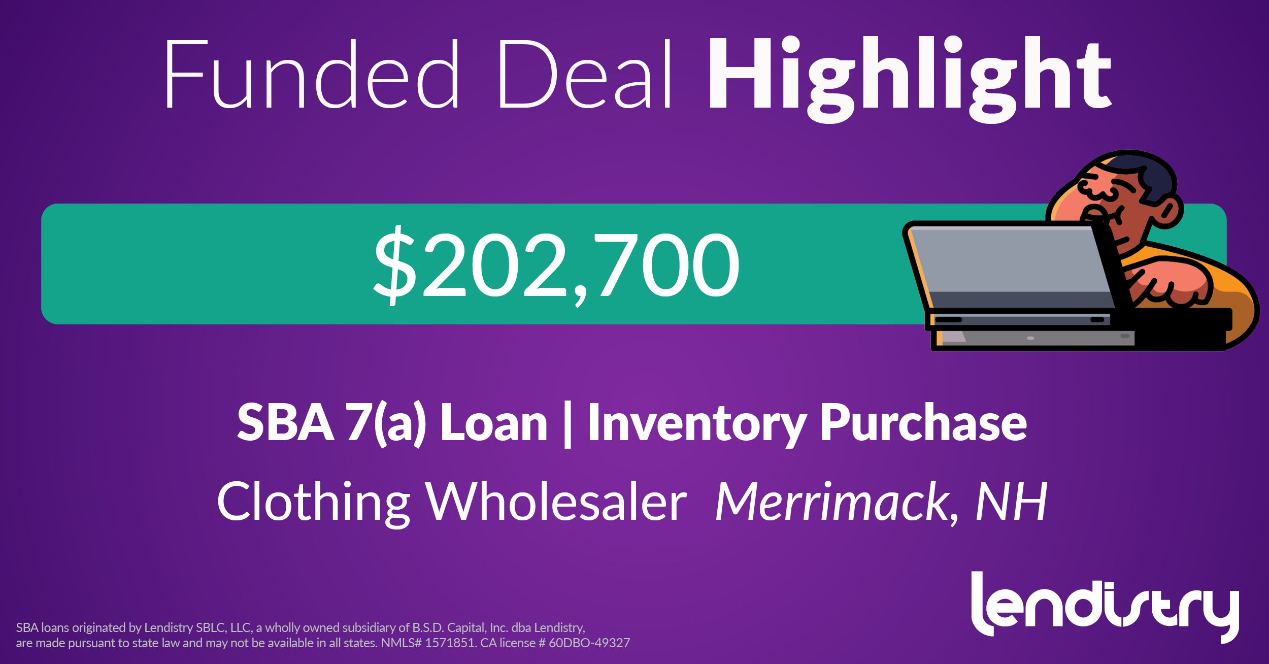 Funded Deal Highlight - $202,700 - SBA 7(a) Loan | Inventory Purchase - Clothing Wholesaler - Merrimack, NH Banner