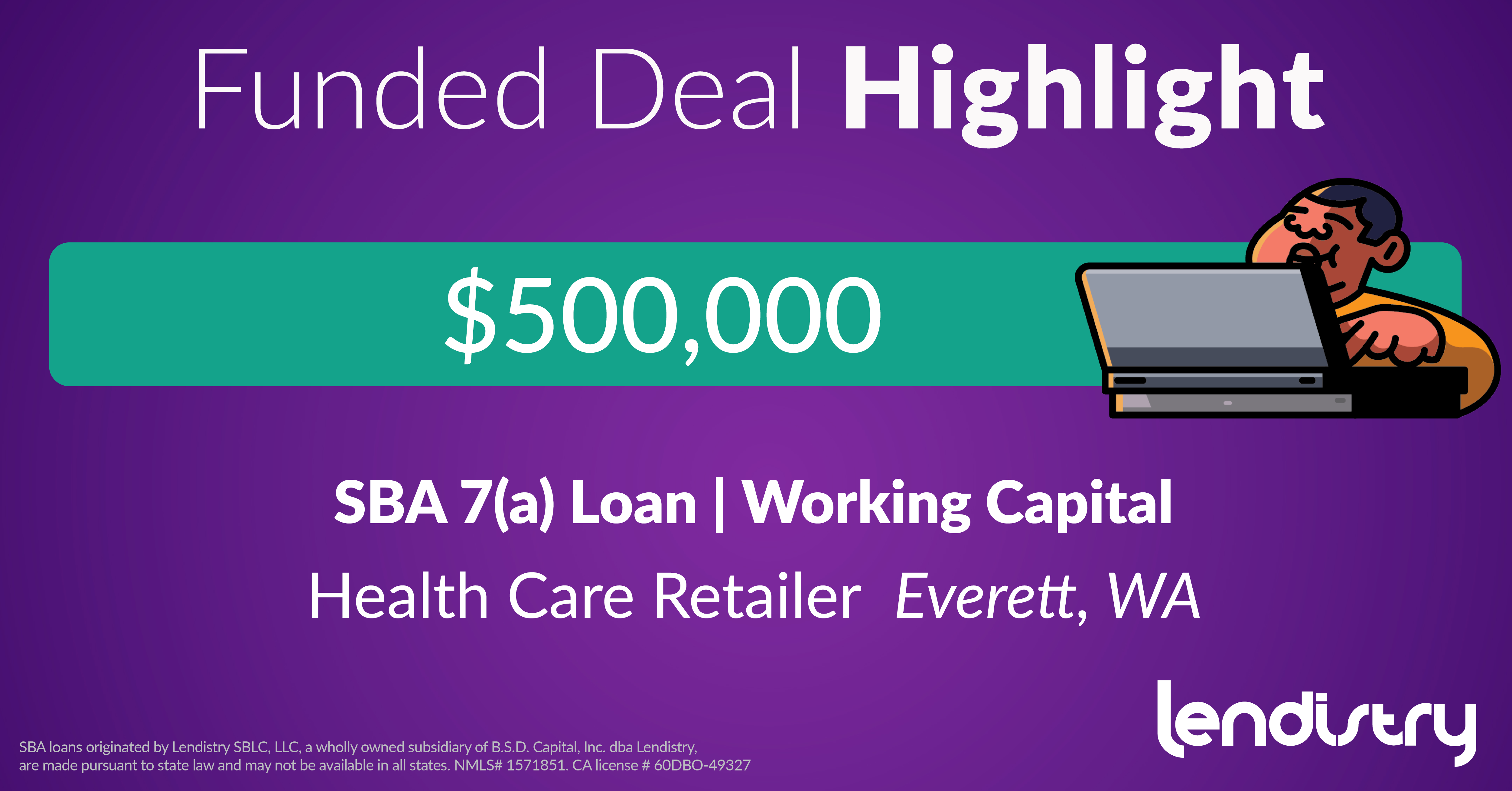 Funded Deal Highlight - $500,000 - SBA 7(a) Loan | Working Capital - Health Care Retailer - Everett, WA Banner