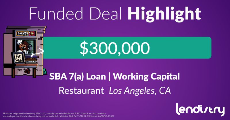 Funded Deal Highlight - $300,000 - SBA 7(a) Loan | Working Capital - Restaurant - Los Angeles, CA Banner