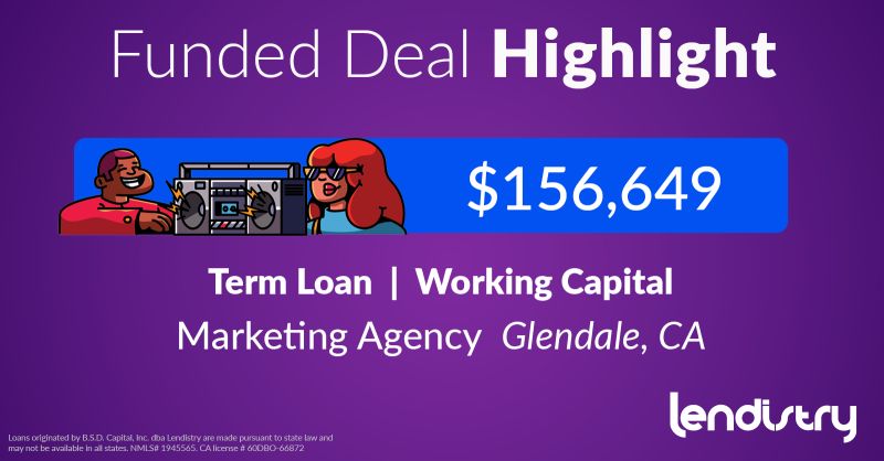 Funded Deal Highlight - $156,649 - Term Loan | Working Capital - Marketing Agency Glendale, CA