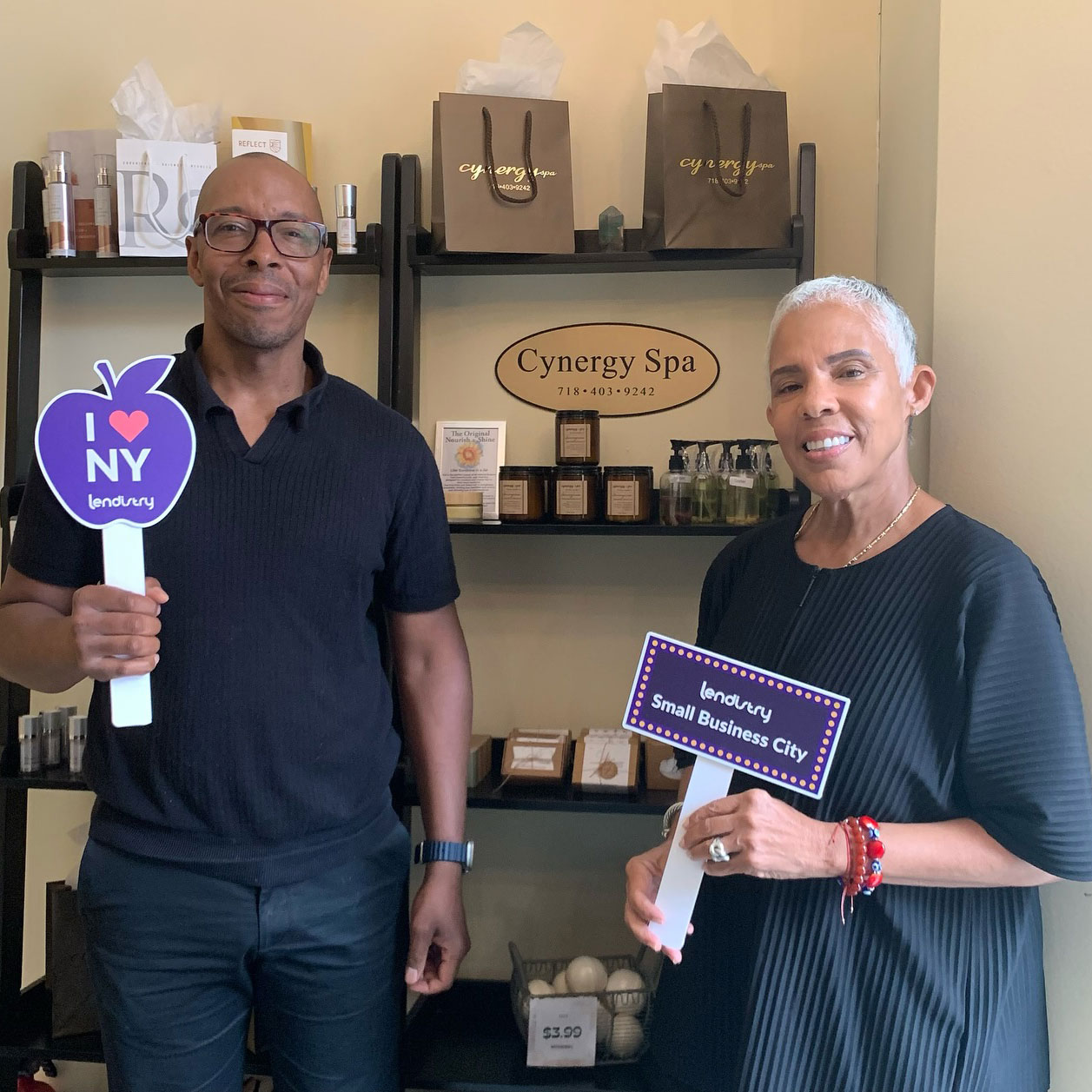 For our last customer spotlight, take some time to unwind in Small Business City. 🍎 Say hello to Marsha-Ann and Jack of @cynergyspa , a day spa offering total body care to help you relax and calm your mind. Thanks for joining us on our journey of NYC this summer!