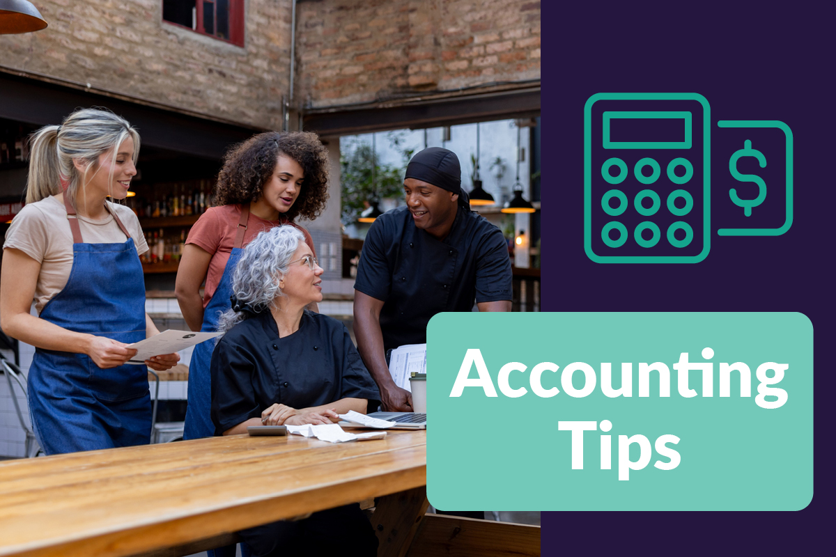 Restaurant owner and employees working on business accounting