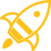 Yellow rocket blasting off icon