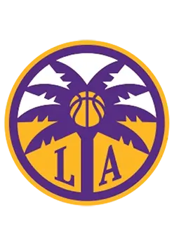 Circular LA Sparks logo with a purple palm tree and yellow basketball centered on a yellow and white background