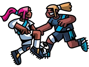 Illustration of two female soccer players going after the ball