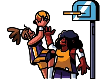 Illustration of two female basketball players in a one-on-one