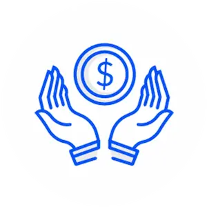 Money in hand icon showing opened hands holding a coin