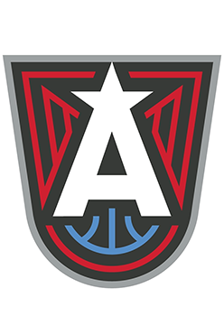 Atlanta Dreams A Shield logo colored in black, blue, red, and white