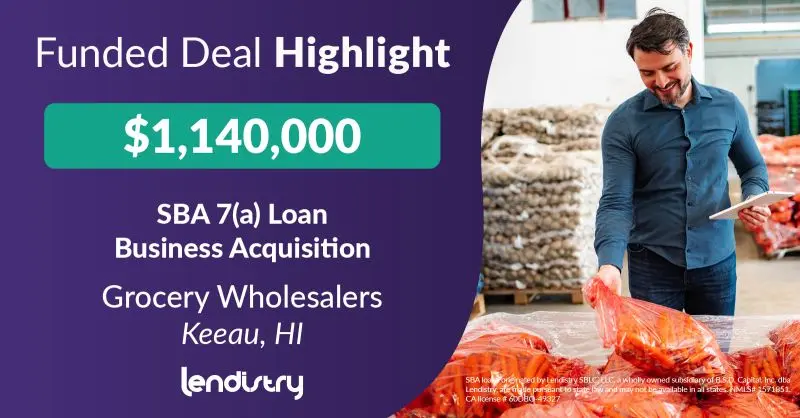 Funded Deal Highlight - $1,140,000 - SBA 7(a) Loan | Business Acquisition - Grocery Wholesalers - Keeau, HI Banner