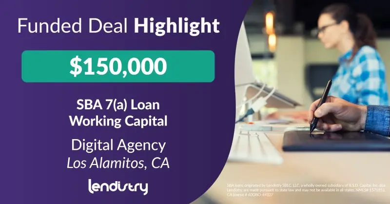 Funded Deal Highlight - $150,000 - SBA 7(a) Loan | Working Capital - Digital Agency - Los Alamitos, CA Banner
