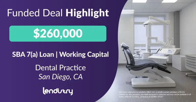 Funded Deal Highlight - $260,000 - SBA 7(a) Loan | Working Capital - Dental Practice - San Diego, CA Banner